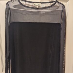 Frazier Lawrence Black Velvet Sheer Long Sleeve Blouse Women Medium